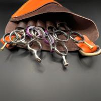 Premium Orange & Brown Leather Scissor Holster - 5 Pocket Professional Belt