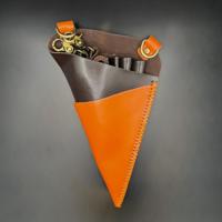 Premium Orange & Brown Leather Scissor Holster - 5 Pocket Professional Belt