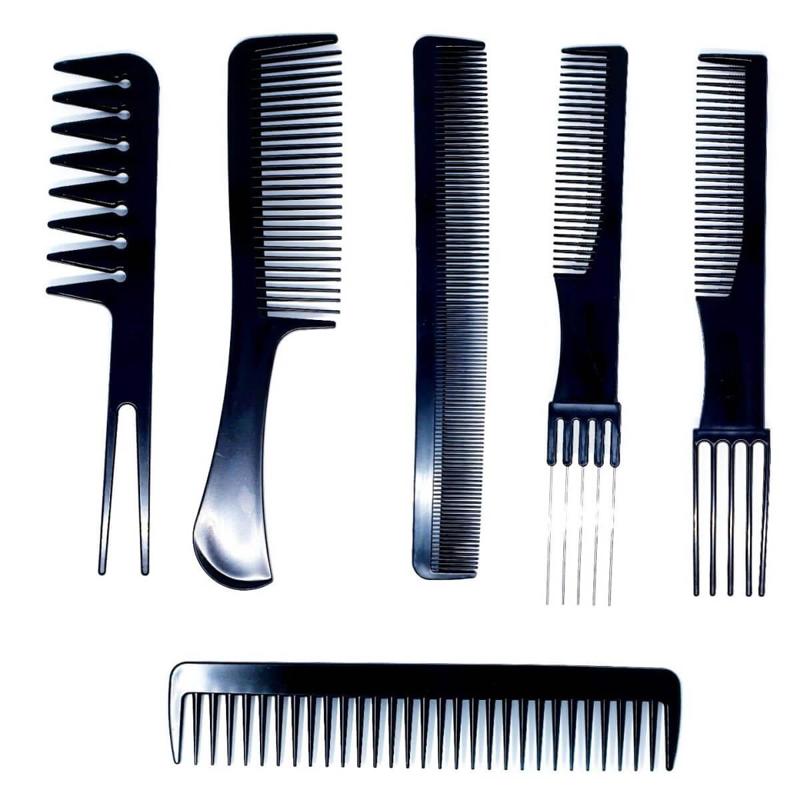 10 piece hair comb set close up showing comb types