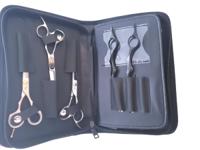 Pink leather scissor pouch with lined tool sleeves