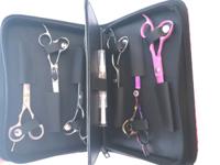 Pink leather scissor pouch with lined tool sleeves