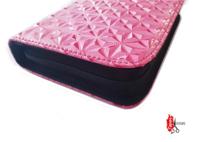 Pink leather scissor pouch with lined tool sleeves
