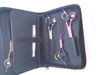 Pink leather scissor pouch with lined tool sleeves
