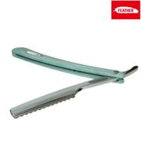 Feather folding styling razor open showing blade