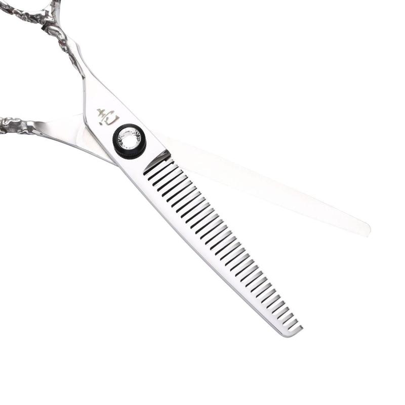 Ichiro Rose Lefty Cutting & Thinning Set, thinner open, teeth in angled view