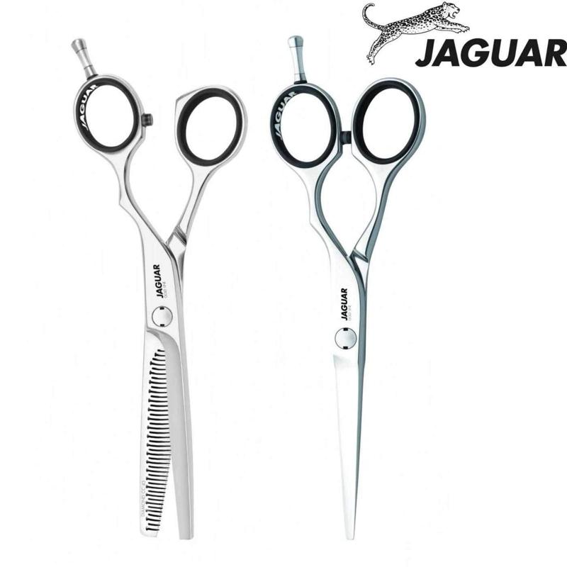 Jaguar Gold Line Diamond Classic Hairdressing Scissor Set, thinner and cutter upright, side by side