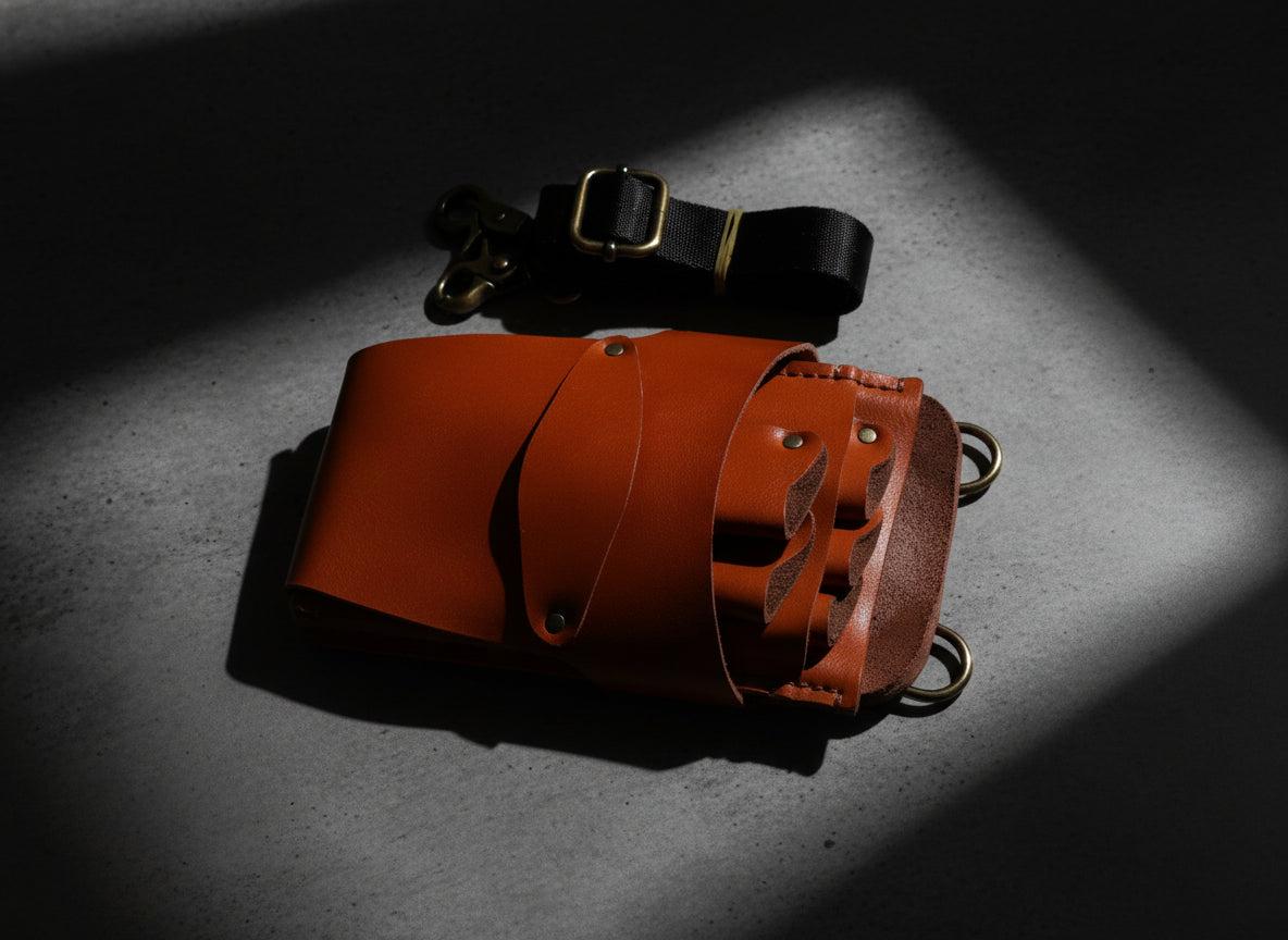 Premium Leather Hairstylist Holster: Protect 5 Hair Shears