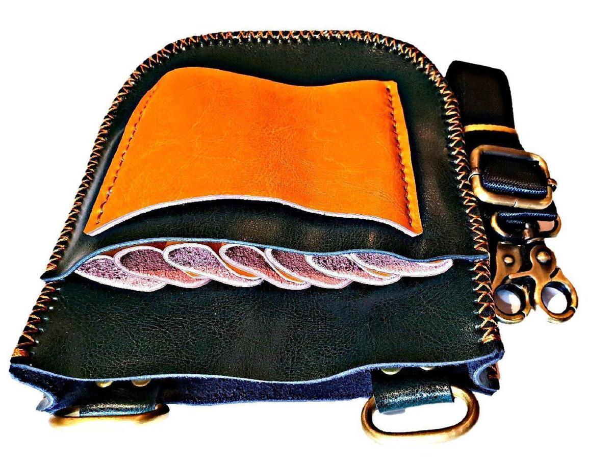 Premium Black & Orange Leather Holster: Protect 7 Hair Scissors