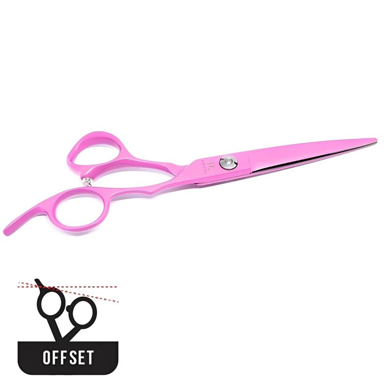 Juntetsu Pink Hairdressing Scissor Set, cutter closed, side view