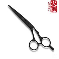 Kasho Damascus Black offset cutting scissors blade detail