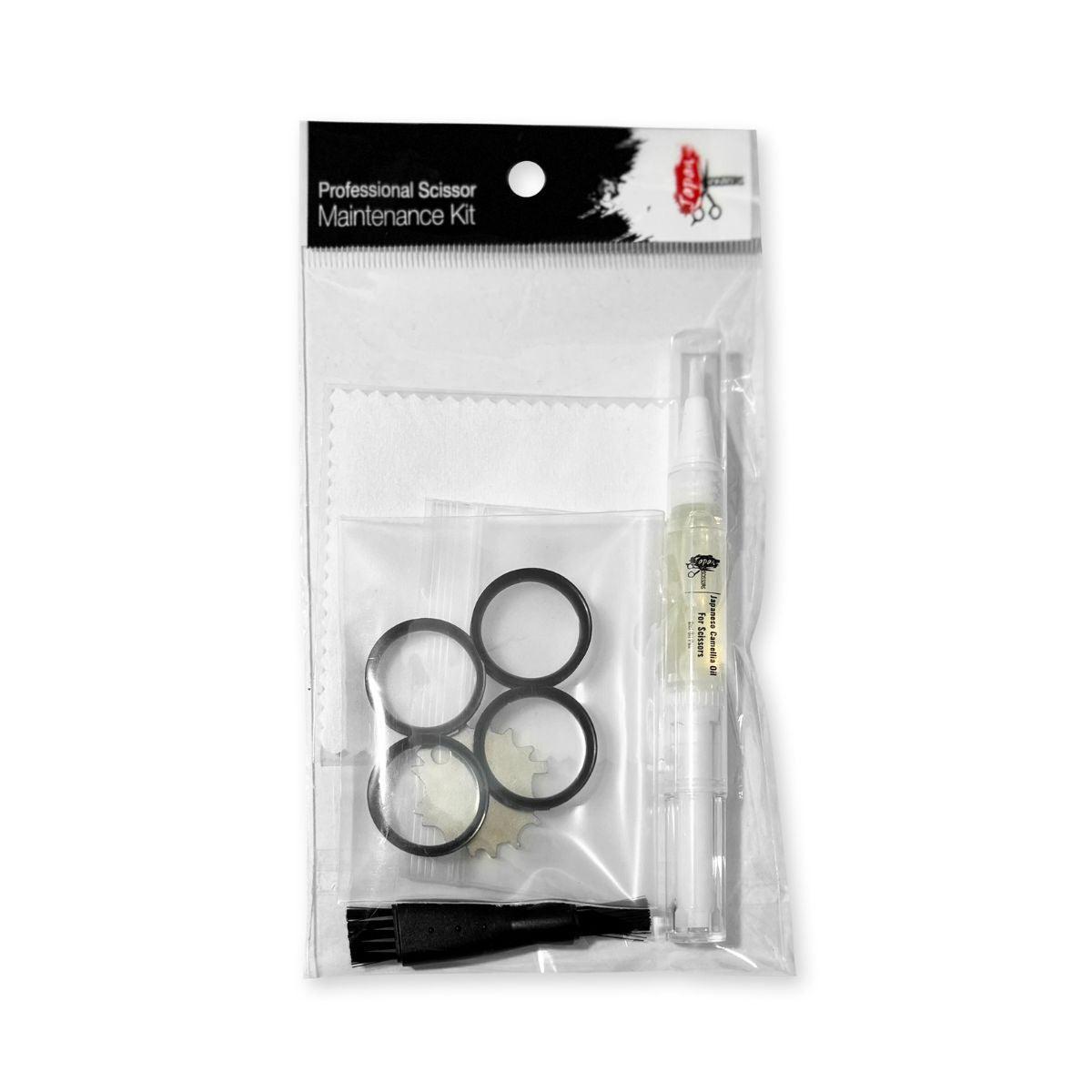 Hairdressing scissor maintenance kit with oil, cloth and tools (SKU: Scissor-maintenance-01)