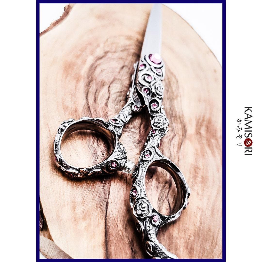 Kamisori Rose professional haircutting shears with sterling silver handle (SKU: V-4R-1)