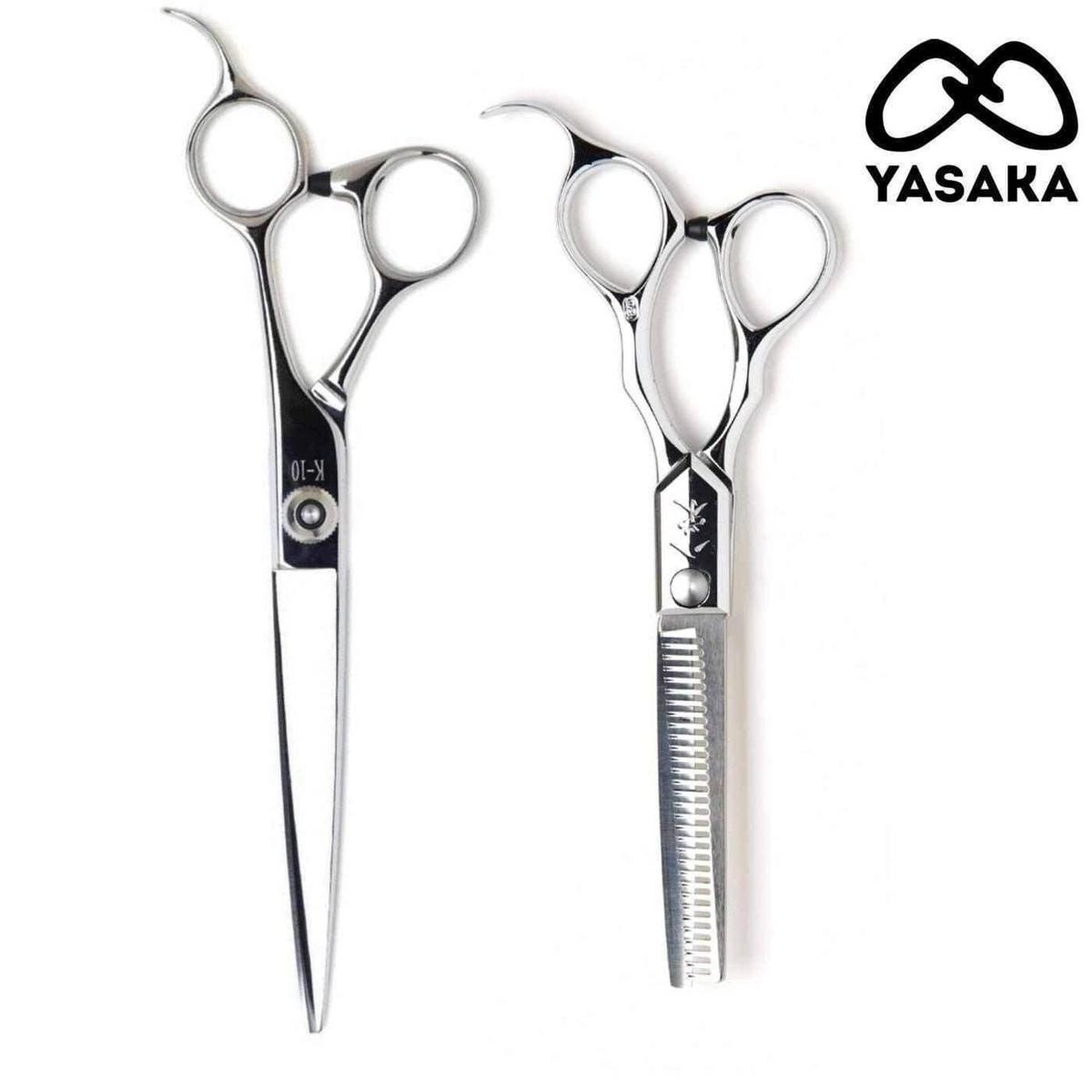 Yasaka K-10 Deluxe barber scissor set blade detail