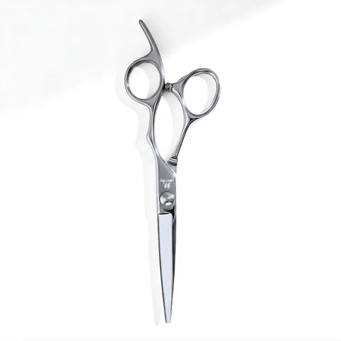 Juntetsu VG10 Offset cutting scissor with offset rings and a finger rest.