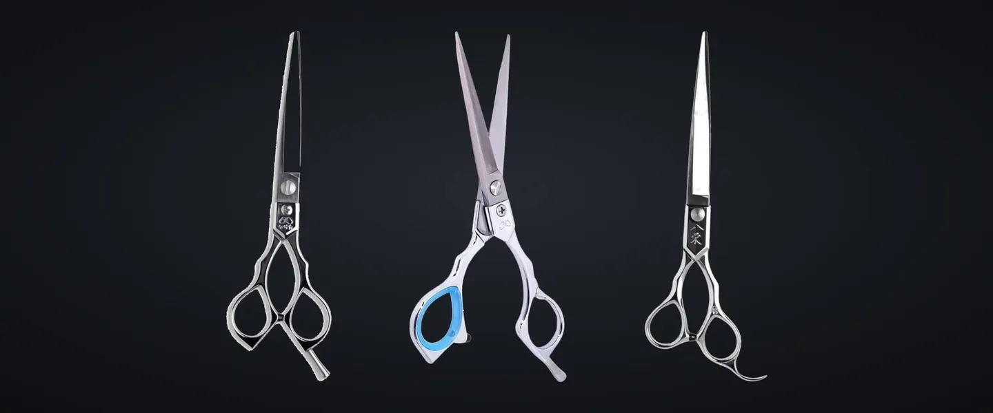 Yasaka straight, offset and 7.0 inch barber cutting scissors on charcoal
