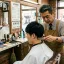 Traditional Japanese barber shop street storefront