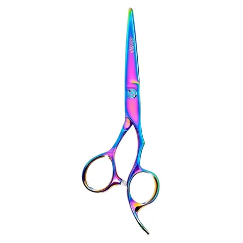 Ichiro cutting shear with a multicoloured reflective finish across the blades and offset rings.