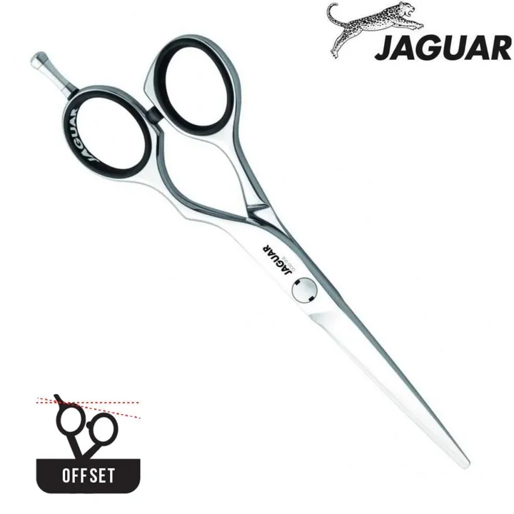 Jaguar Gold Line Diamond E offset cutting scissor with black ring inserts.