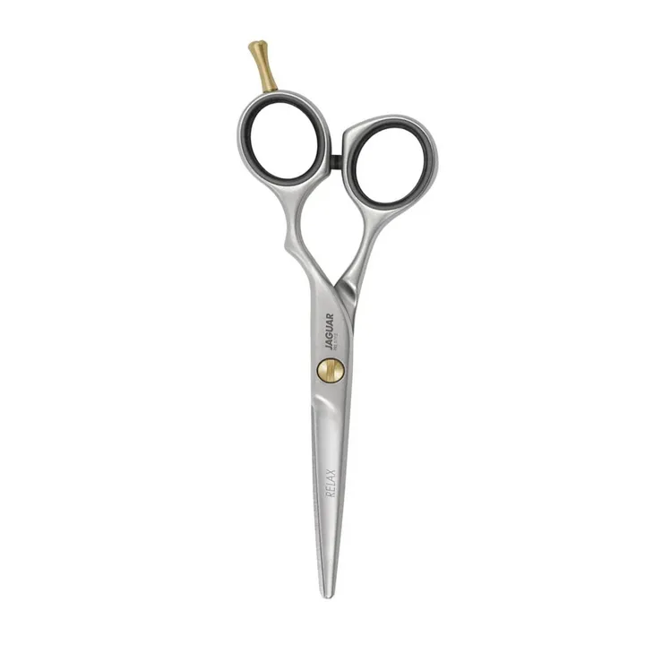 Closed Jaguar RELAX single cutter with offset rings, a satin finish and gold-coloured pivot screw.