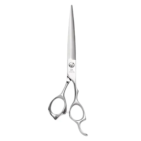 Juntetsu Ergo Barber cutting scissor with offset rings and a long sword-profile blade.