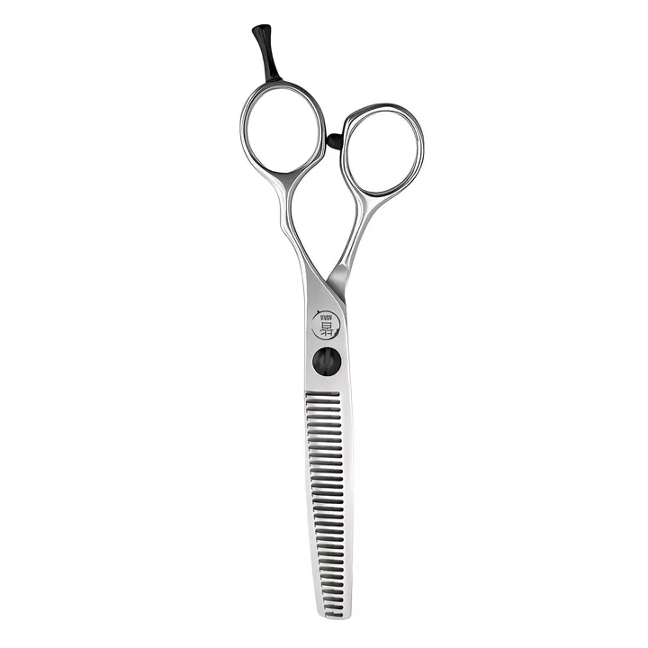 Mina Classic II thinning scissor with a toothed blade and offset handle.