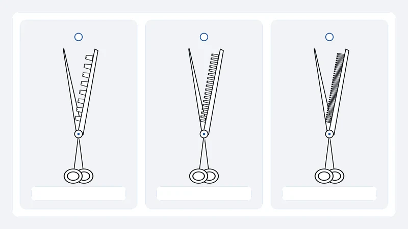 Three diagrams showing coarse, medium and finer toothed shear patterns.