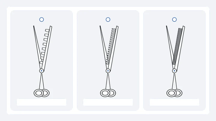Three diagrams showing coarse, medium and finer toothed shear patterns.