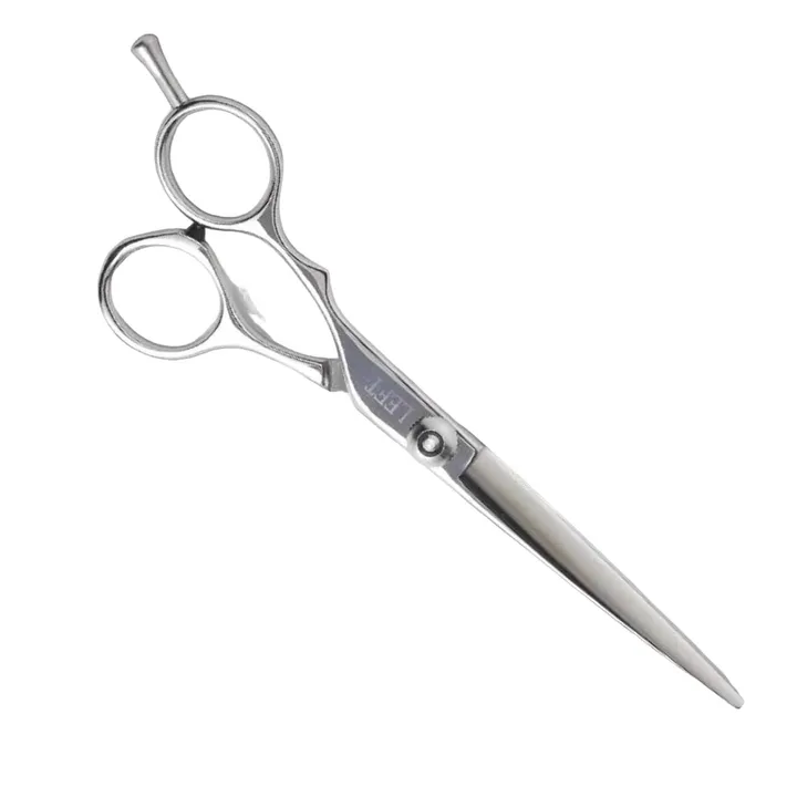 Yasaka left-handed cutting scissor with mirrored offset rings and a finger rest.